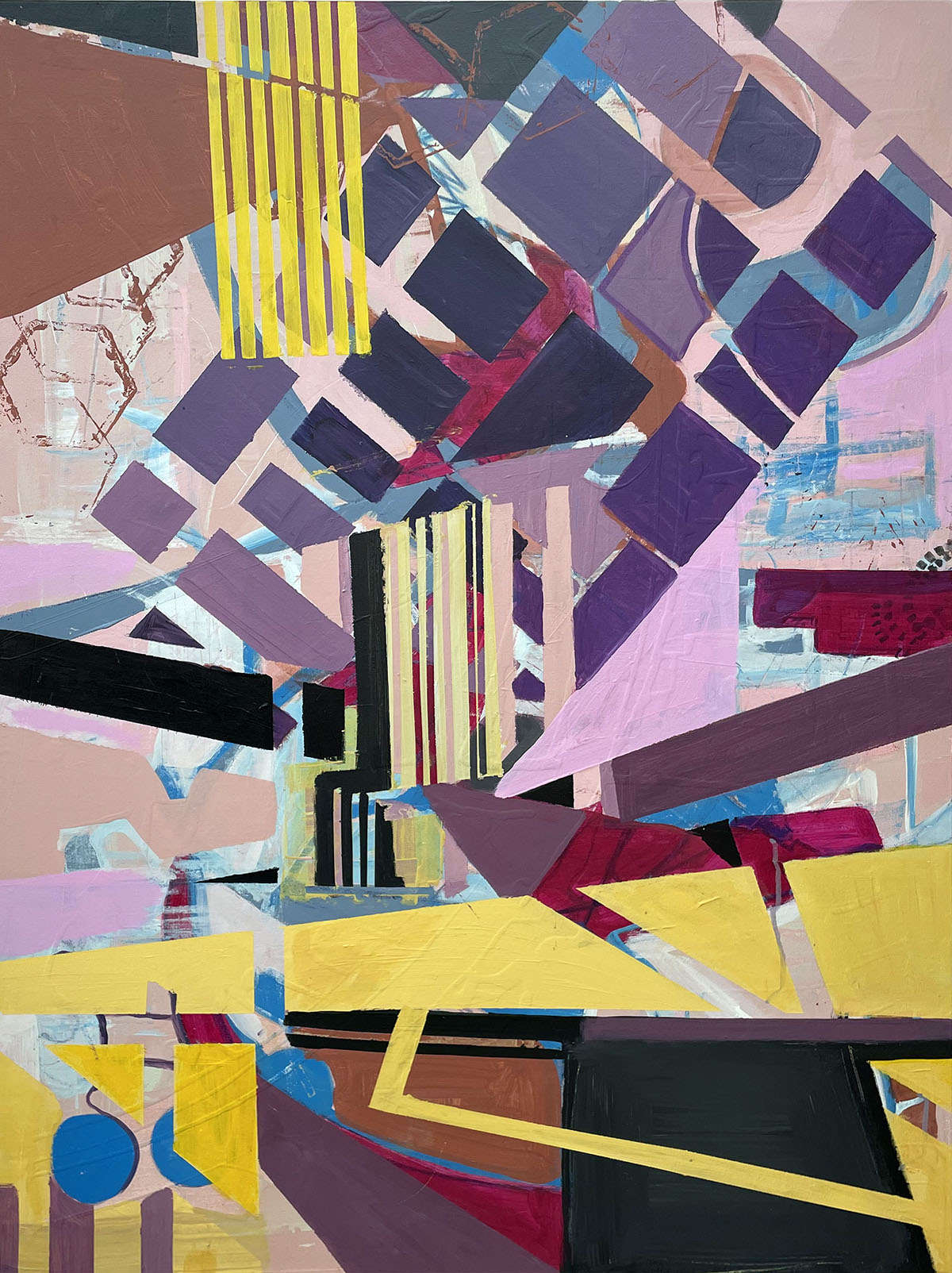 This artwork "My World is You" by Beata Kozlowska appears to be an abstract piece with a mix of geometric shapes and splashes of colour, possibly representing the complexity of relationships or the intricacy of personal emotions. The use of bold colours and shapes creates a sense of energy and movement. Acrylic on canvas 102x76 cm 2024